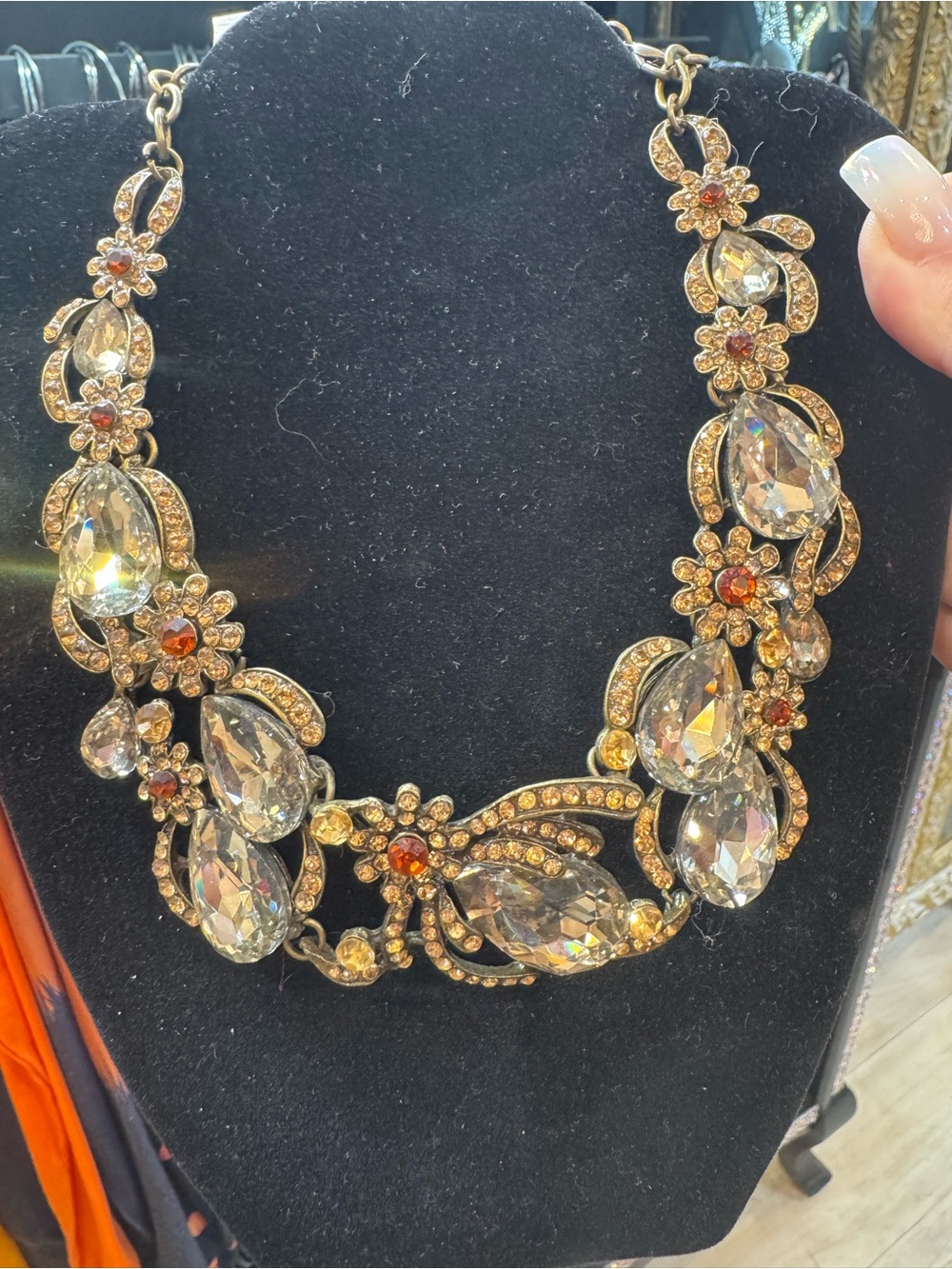 Gold Crystal Floral Statement Necklace - Women Jewelry